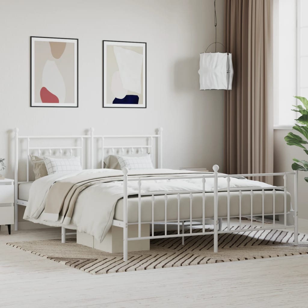 Classic white metal twin bed frame with ornate headboard and footboard
