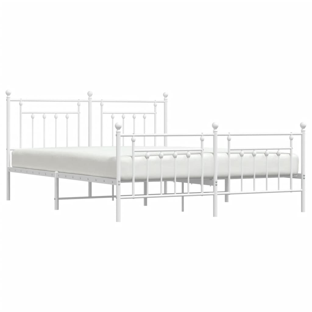 White metal twin bed frame with ornate headboard and footboard