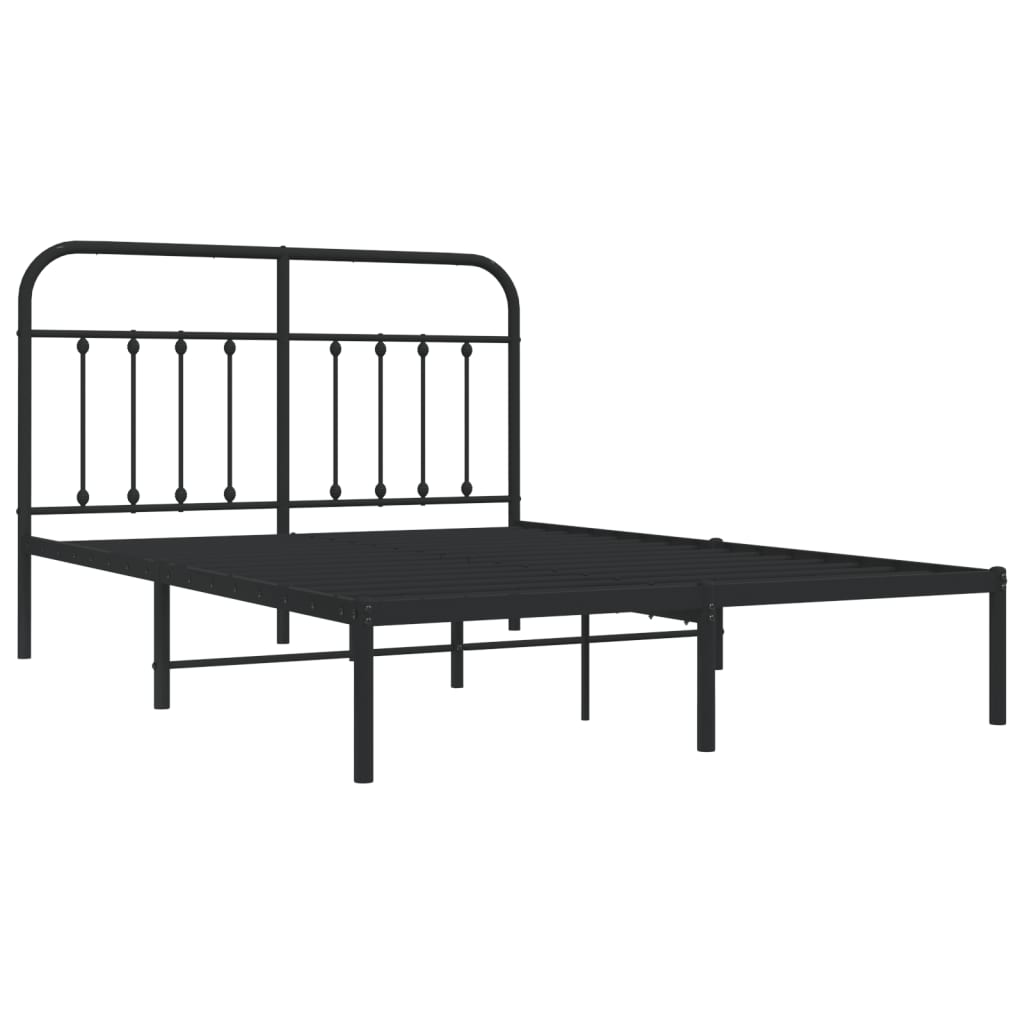 Black metal bed frame with arched headboard and footboard