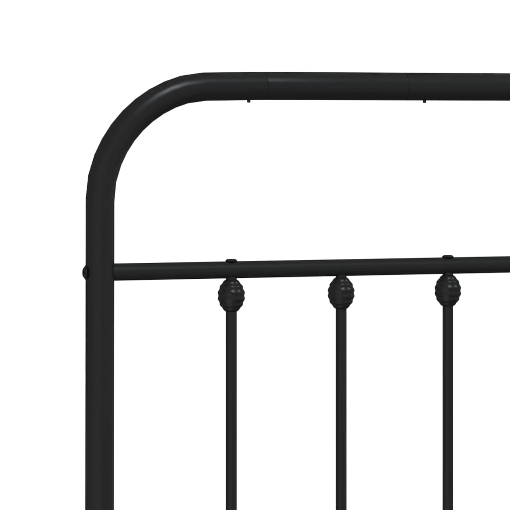 Black metal queen bed frame with decorative headboard