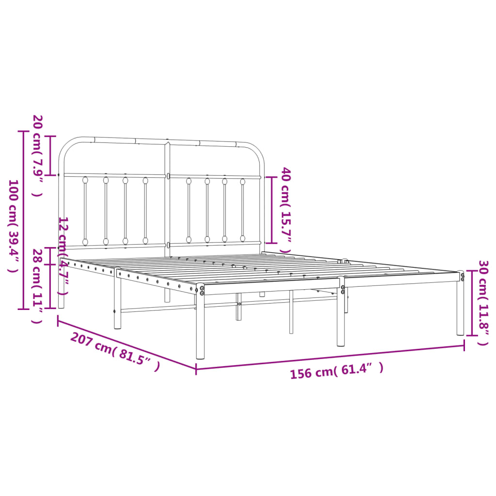 Black metal bed frame with rounded headboard and decorative finials