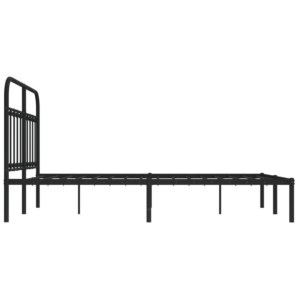 Black metal bed frame with a classic arched headboard and vertical spindles