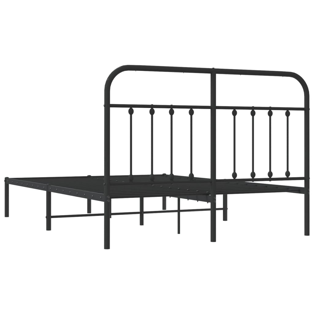 Black metal bed frame with minimalist headboard