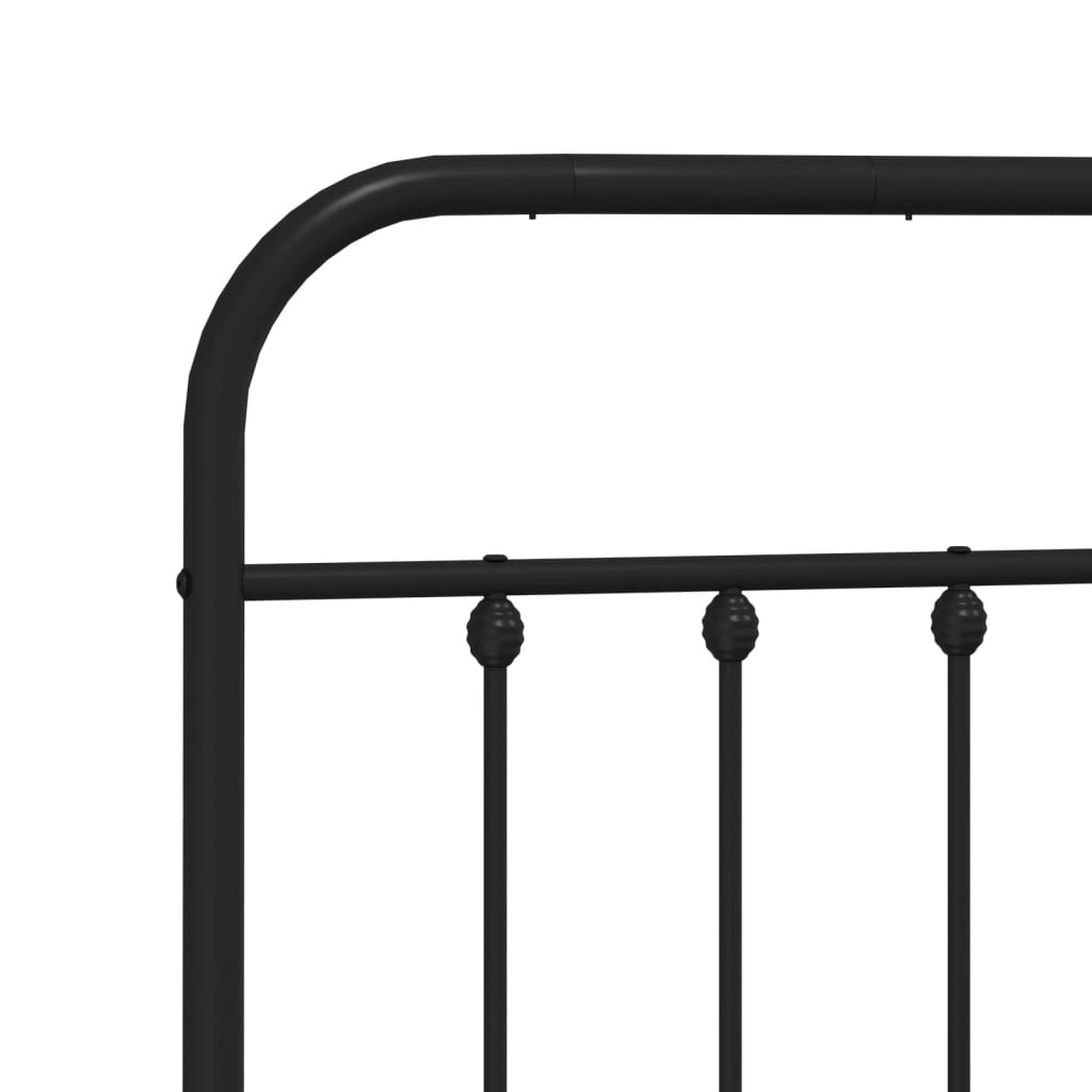 Black metal twin bed frame with a curved headboard and slatted base