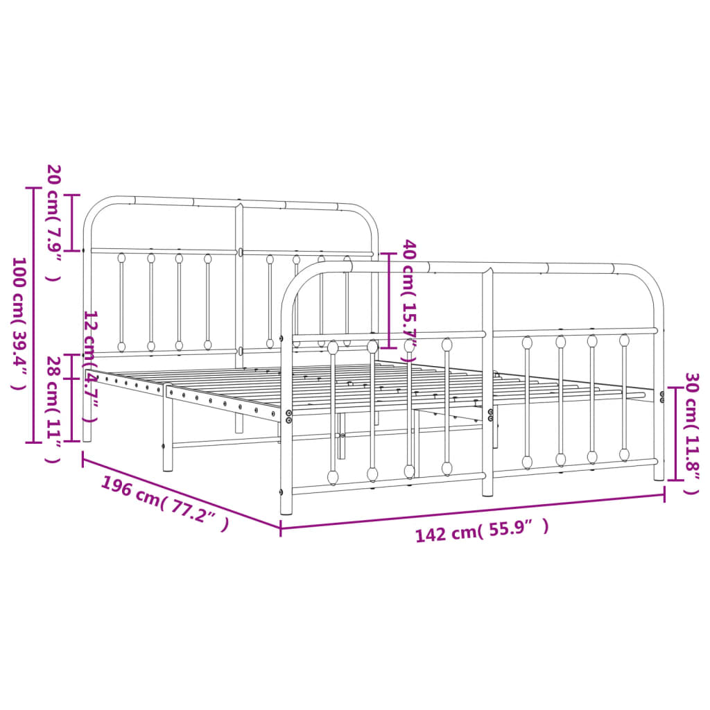 Closeup of white metal bed frame with rounded corner