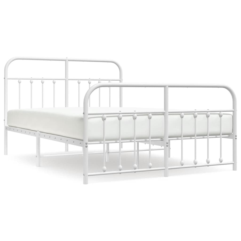 White metal twin bed frame with dimensions highlighted