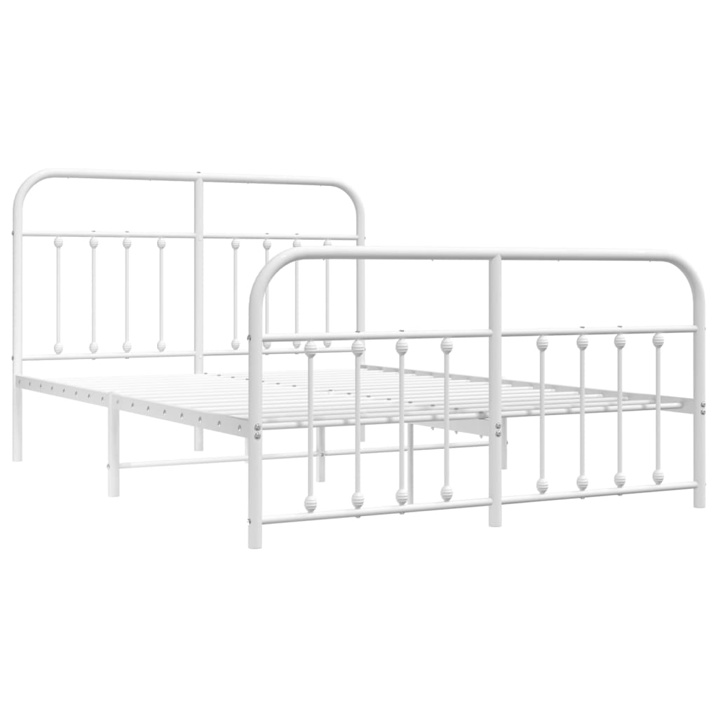 White metal twin bed frame with rounded headboard and footboard