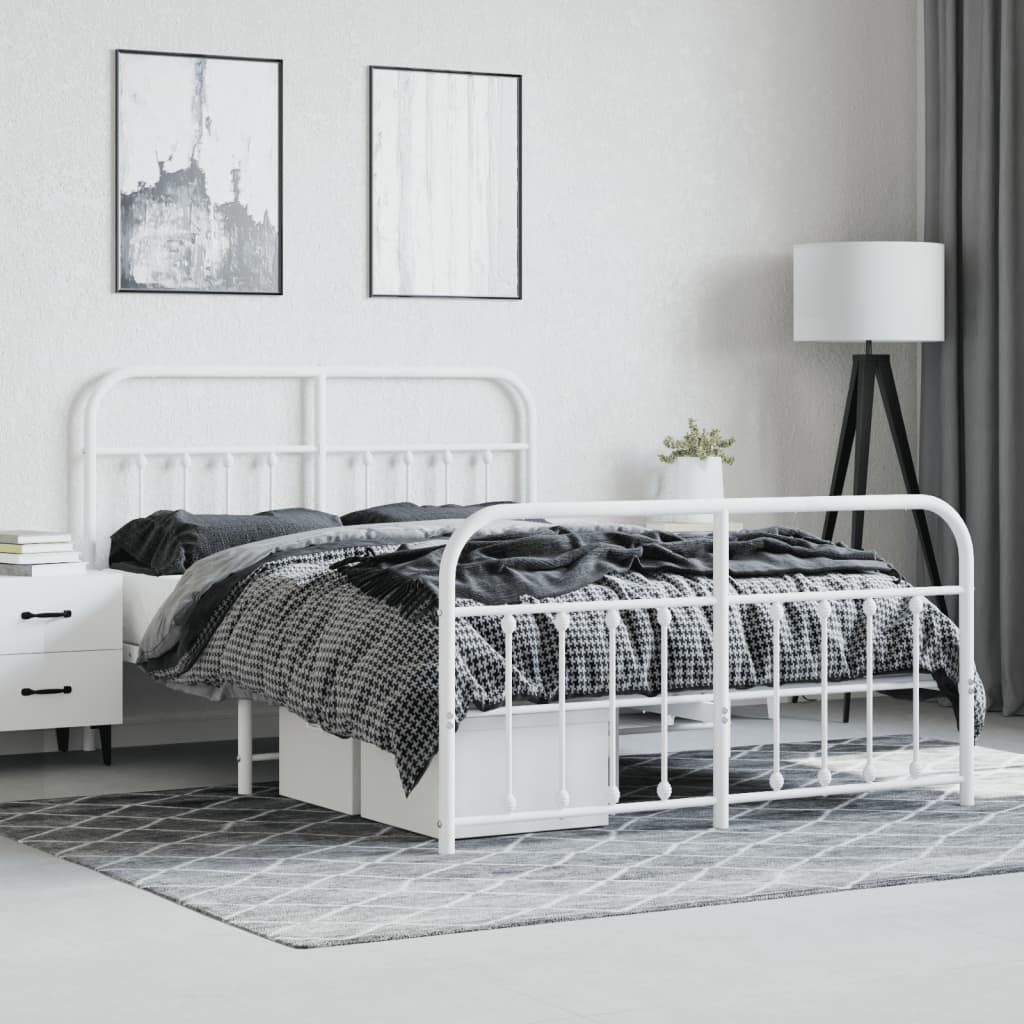 White metal bed frame with rounded headboard and footboard details