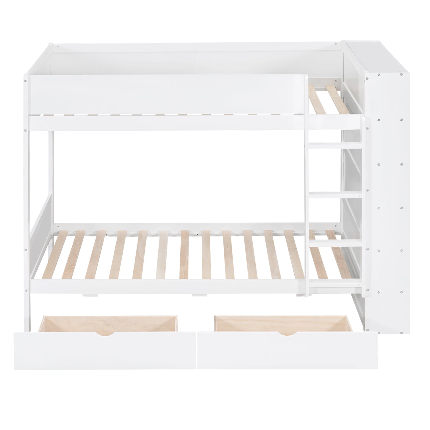 White wooden bunk bed with two drawers