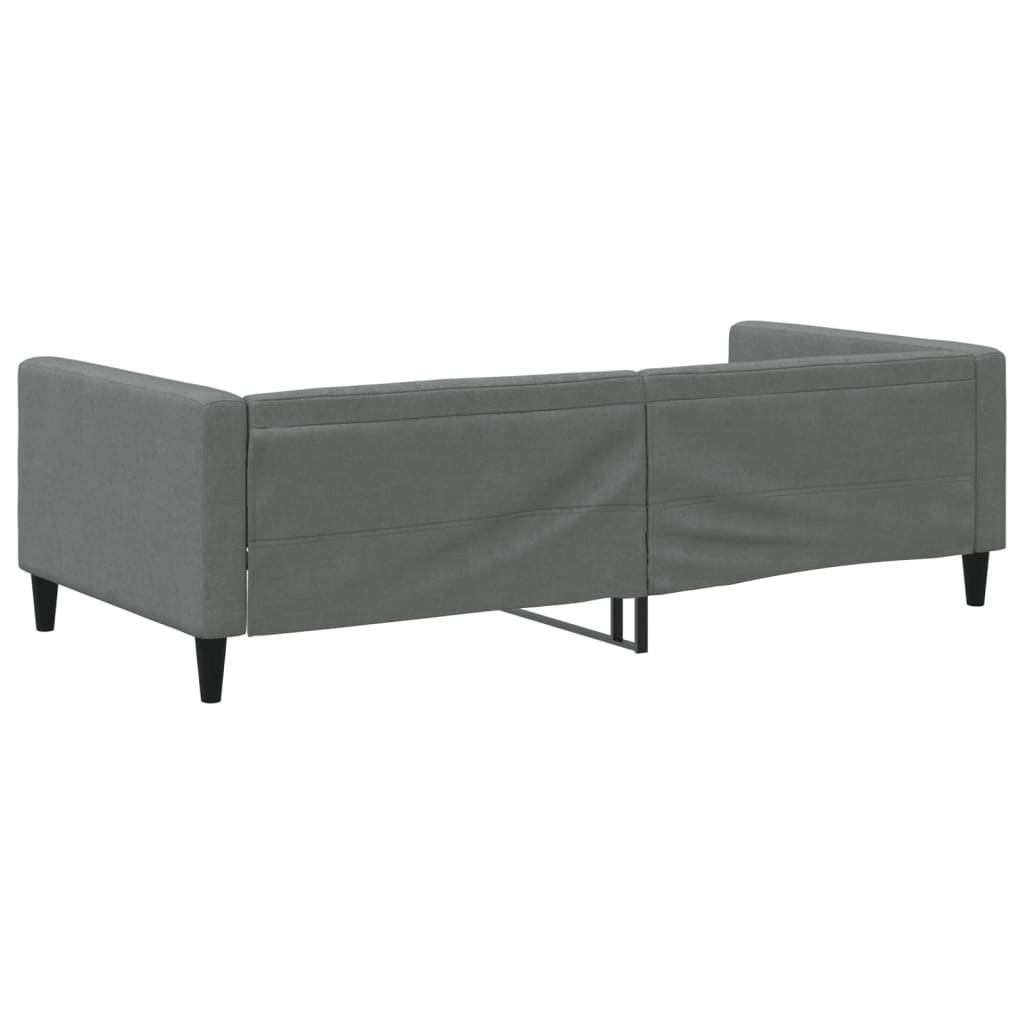 Grey fabric sofa section with clean lines and black tapered legs