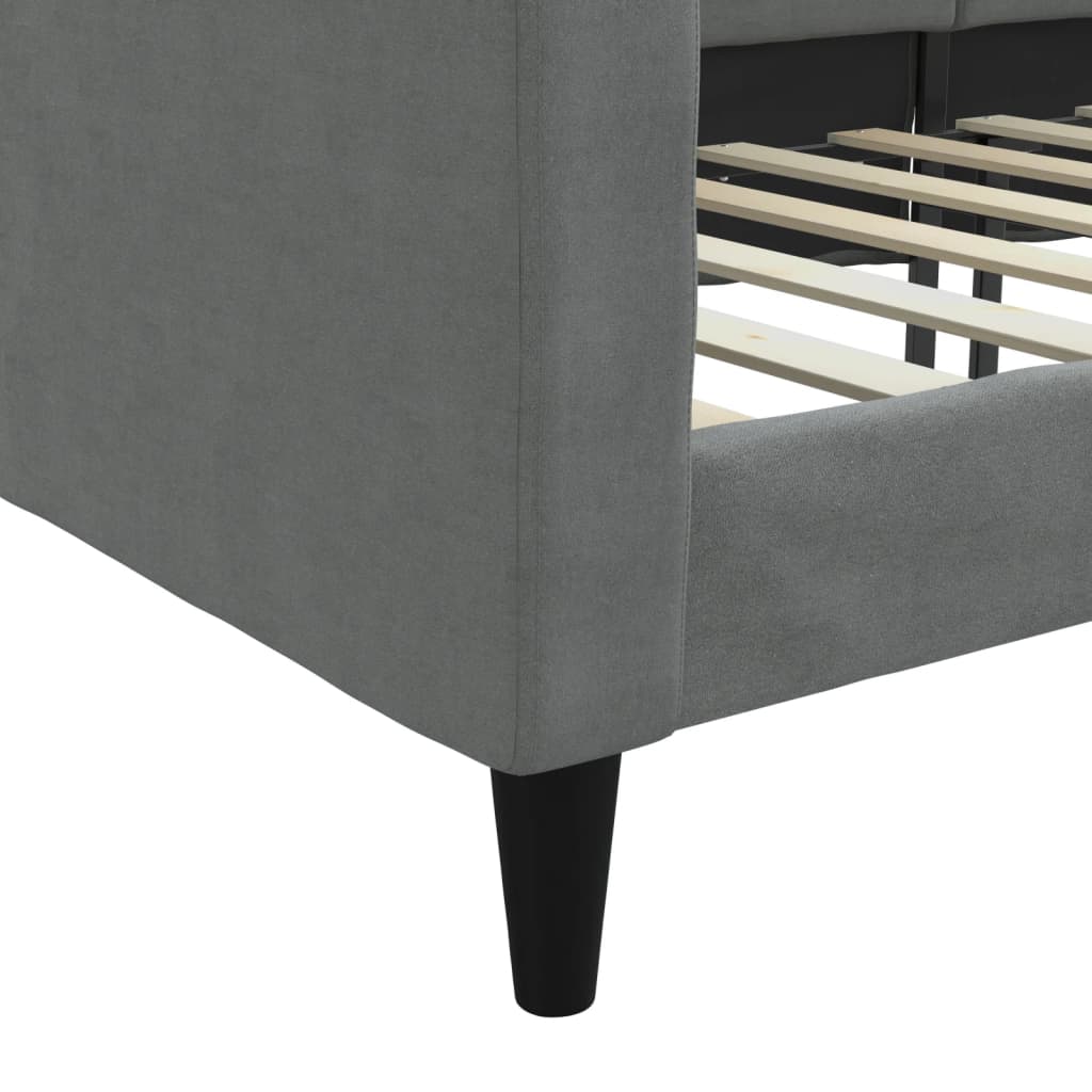 Grey fabric sectional sofa viewed from the back