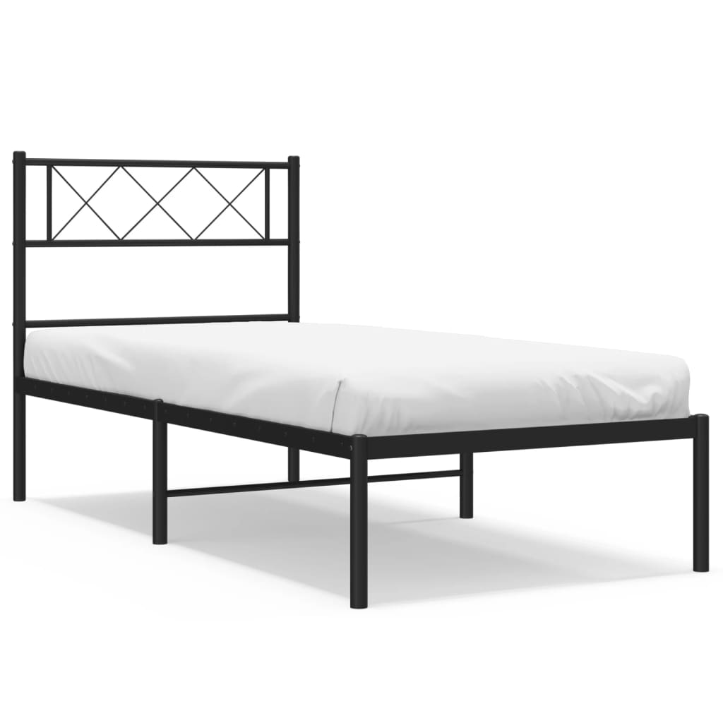 Line drawing of a metal bed frame with dimensions