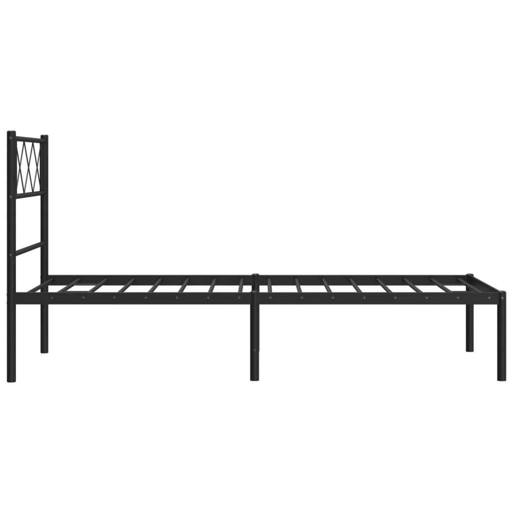Black metal twin bed frame with diamondpatterned headboard