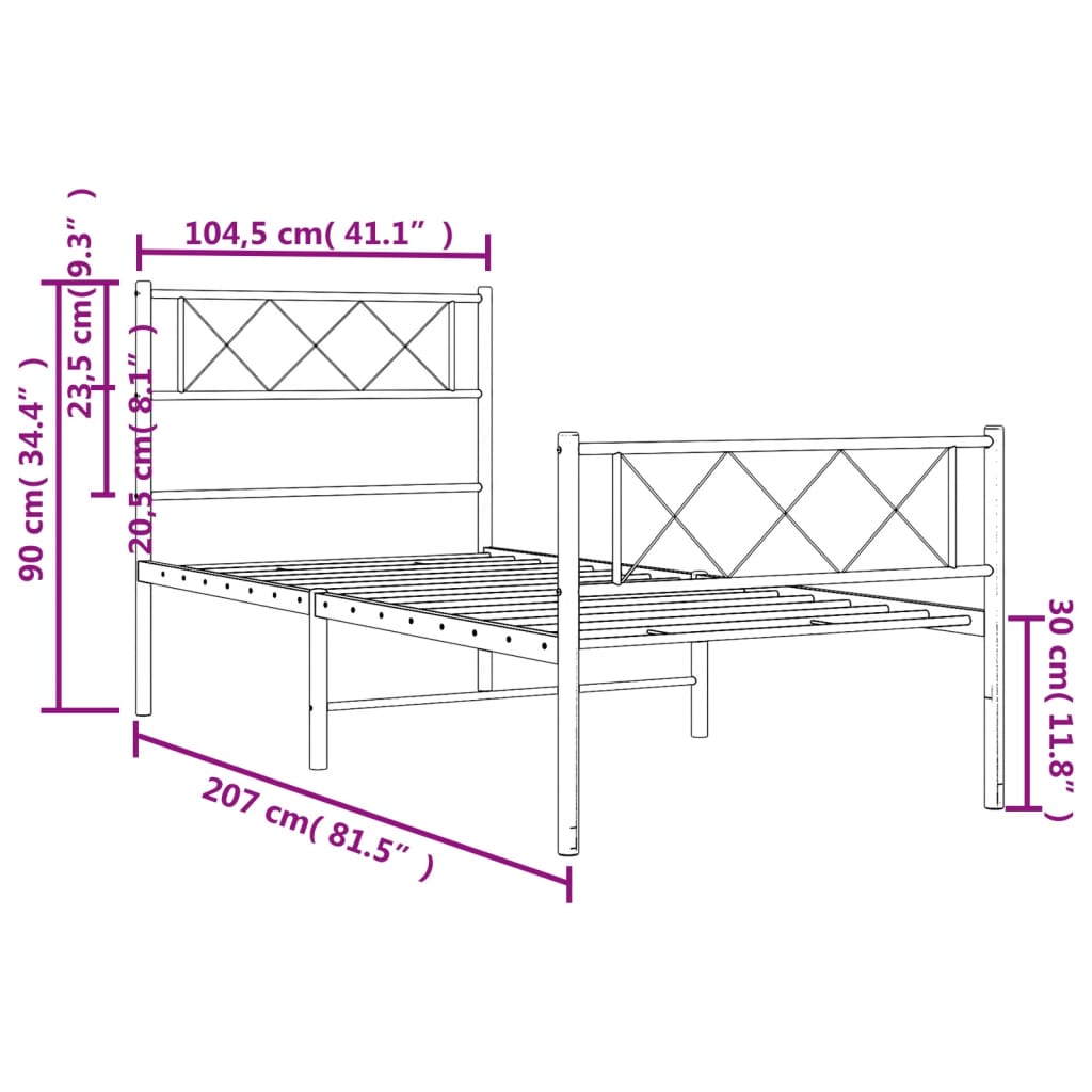 Black metal twin bed frame with decorative diamond pattern headboard