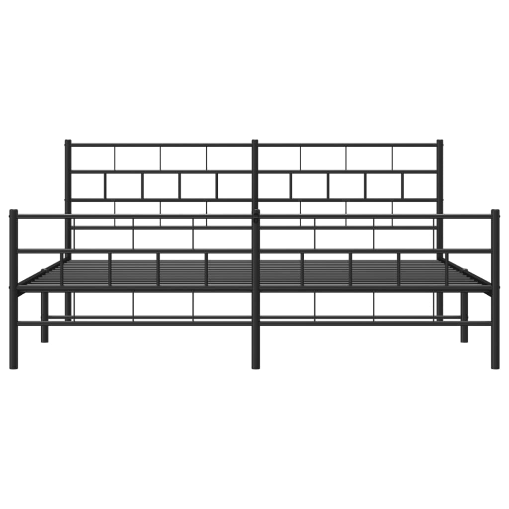 Modern dark grey metal bed frame with a simple minimalist headboard