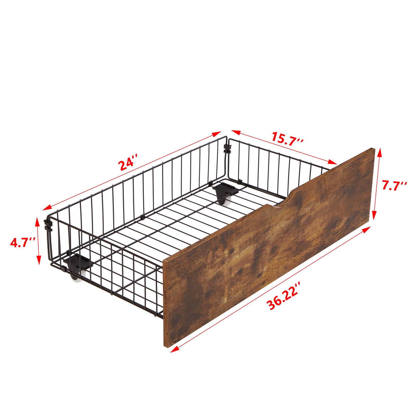Black wire pull out drawer organizer with rustic wood panel x x inches