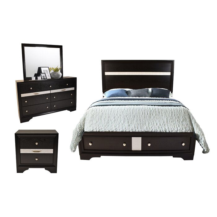 Dark wood bedroom set with silver accents