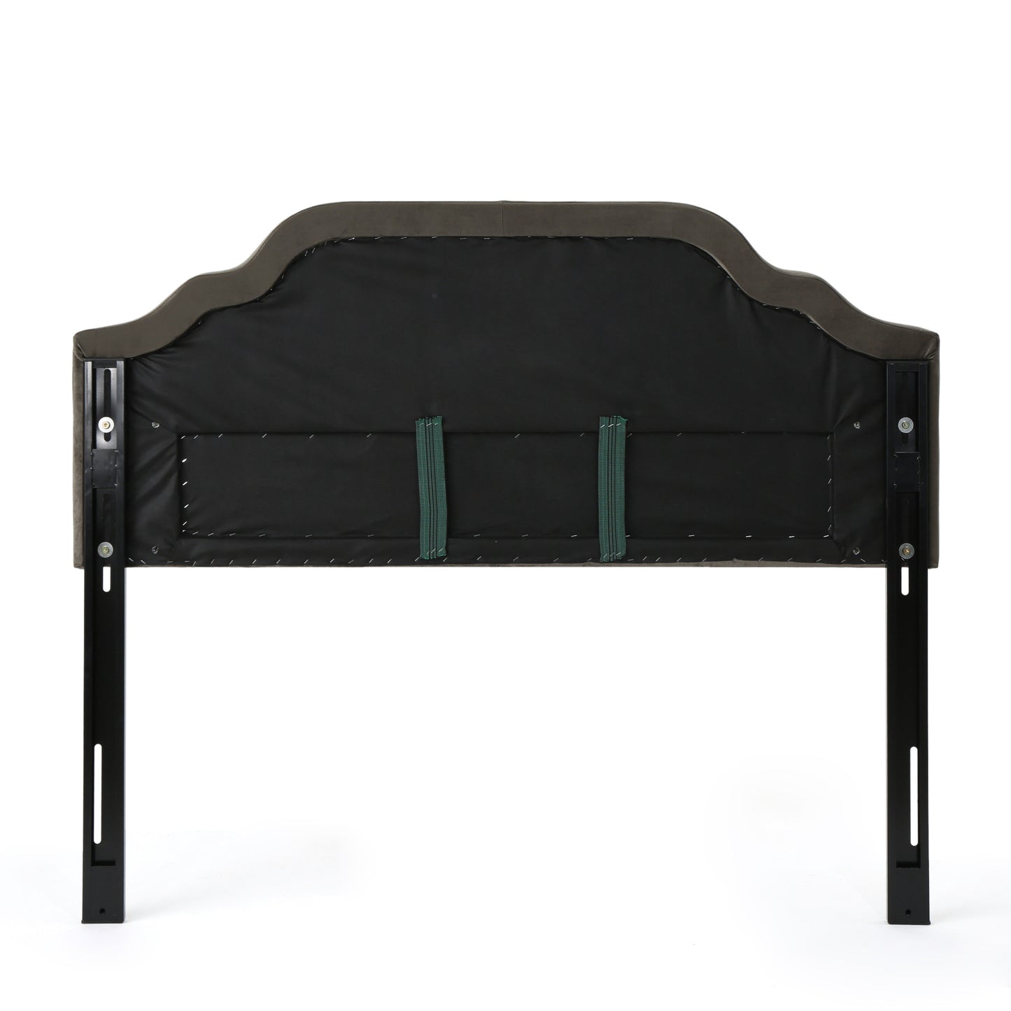 Dark gray fabric headboard back with metal frame and brackets