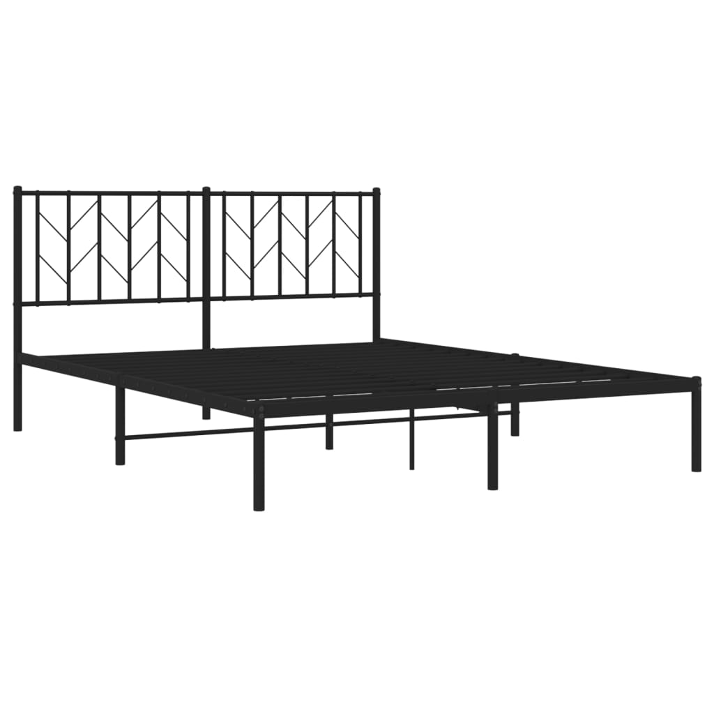 Modern metal bed frame with geometric headboard in dark brown