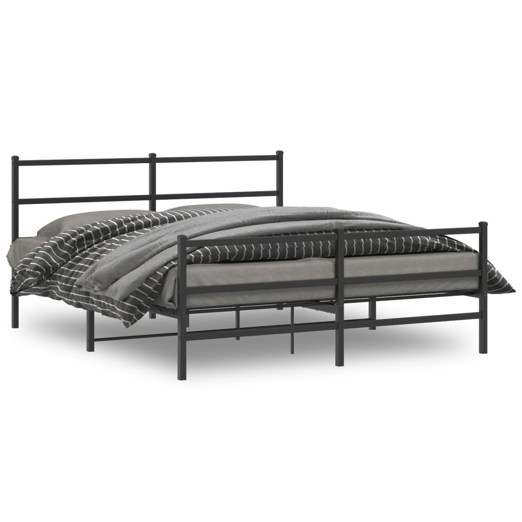 Modern black metal bed frame with headboard and footboard
