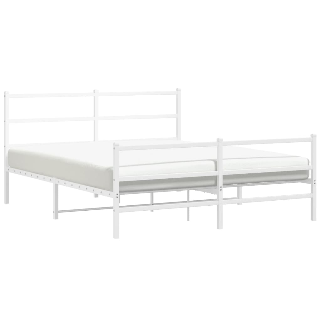 White metal bed frame with slatted base