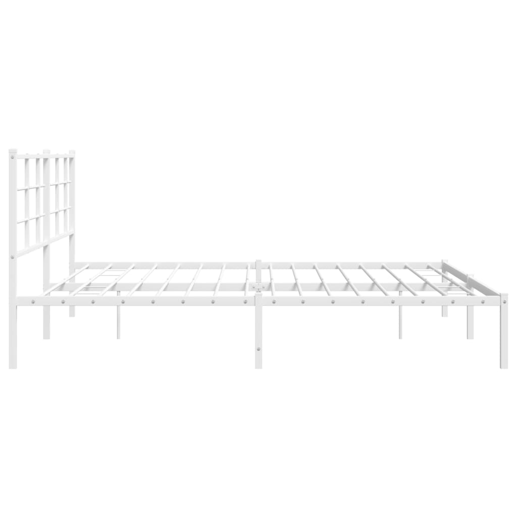 White metal bed frame with a minimalist grid headboard design