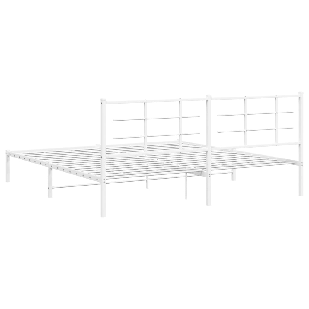 White metal bed frame with a slatted base and simple headboard