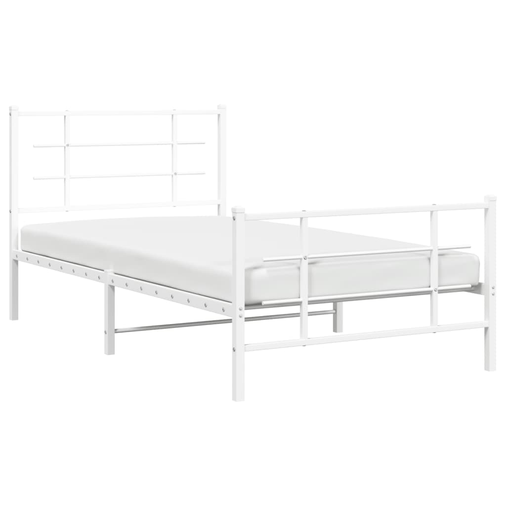 Modern white metal twin bed frame with minimalist headboard and footboard