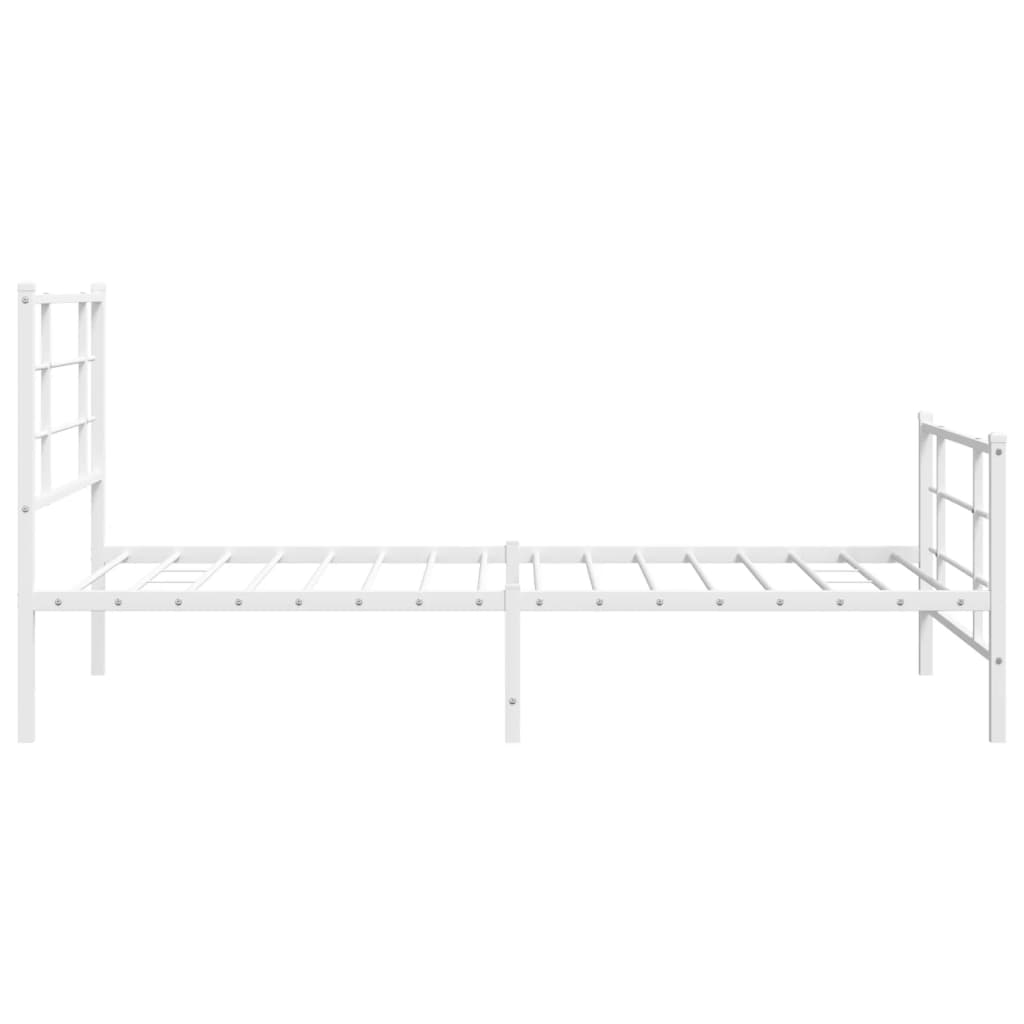 White metal bed frame with a slatted headboard and footboard
