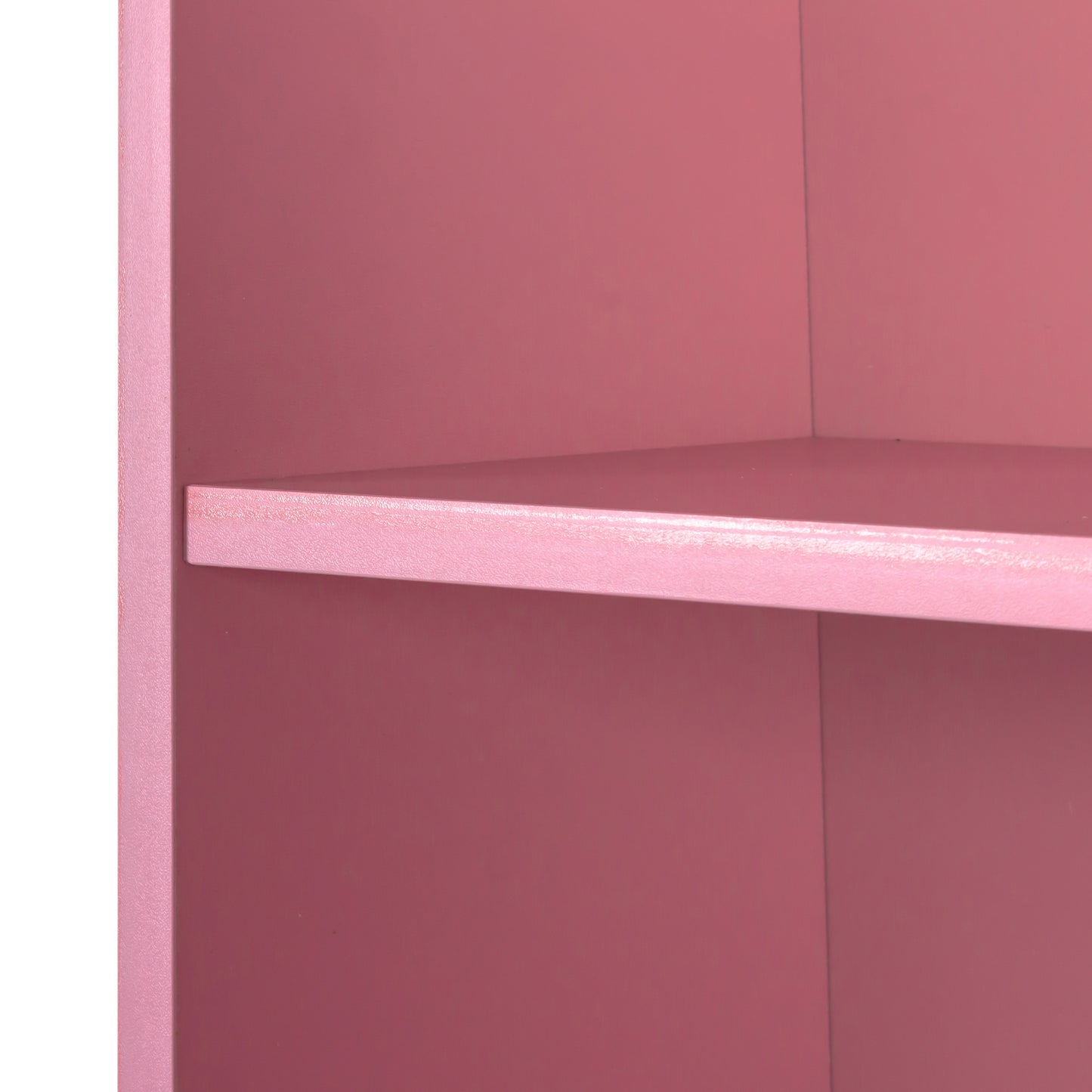 Closeup of a pink shelving unit