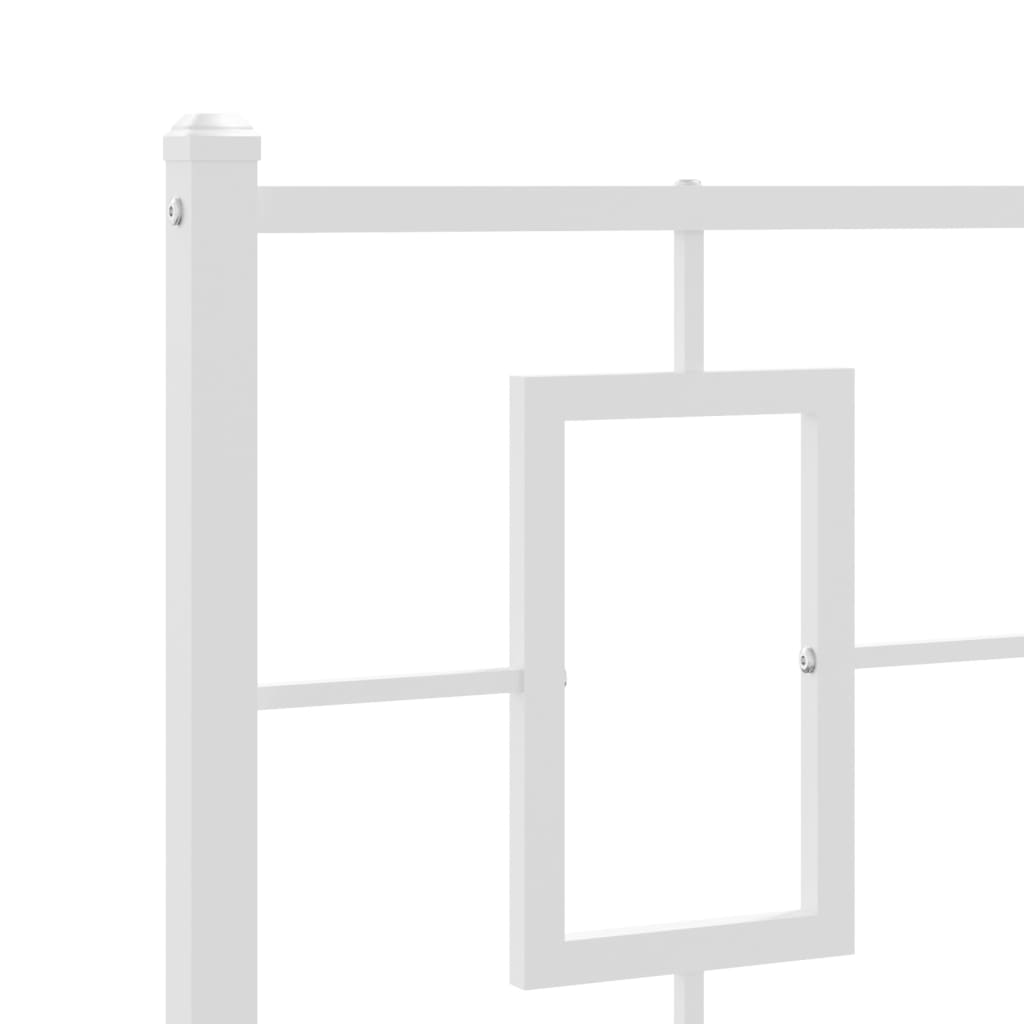 White metal bed frame with modern geometric headboard design