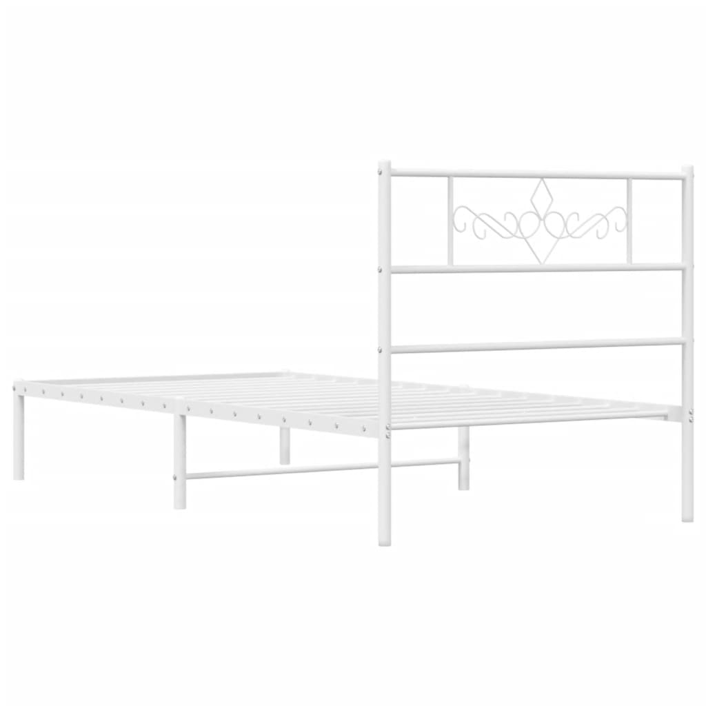 Elegant white metal bed frame with ornate headboard detailing