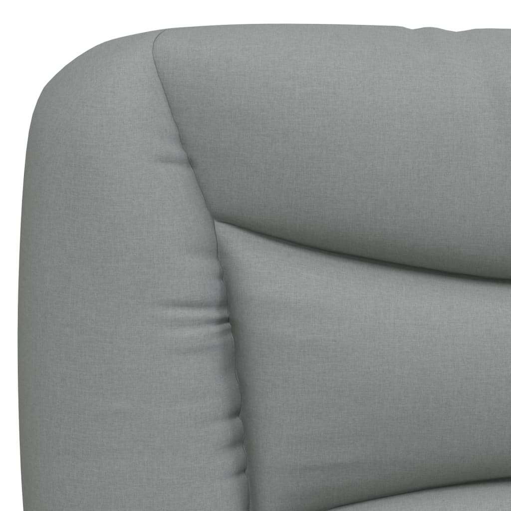 Grey fabric upholstered bench with tufted top and concealed storage compartment