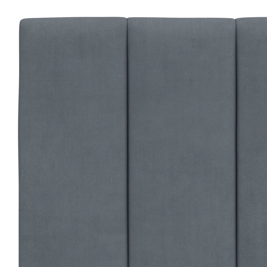 Dark grey fabric headboard with stitched detailing and hanging loops