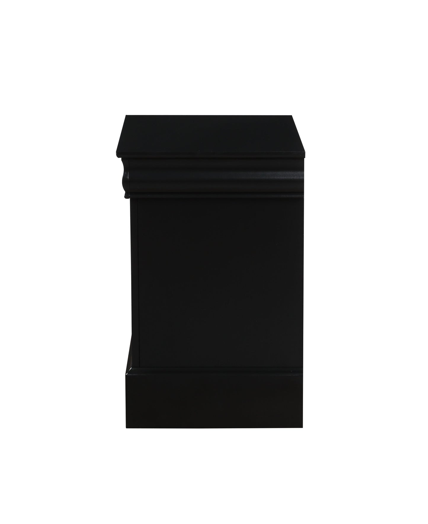 Black ornate fireplace mantel with detailed molding