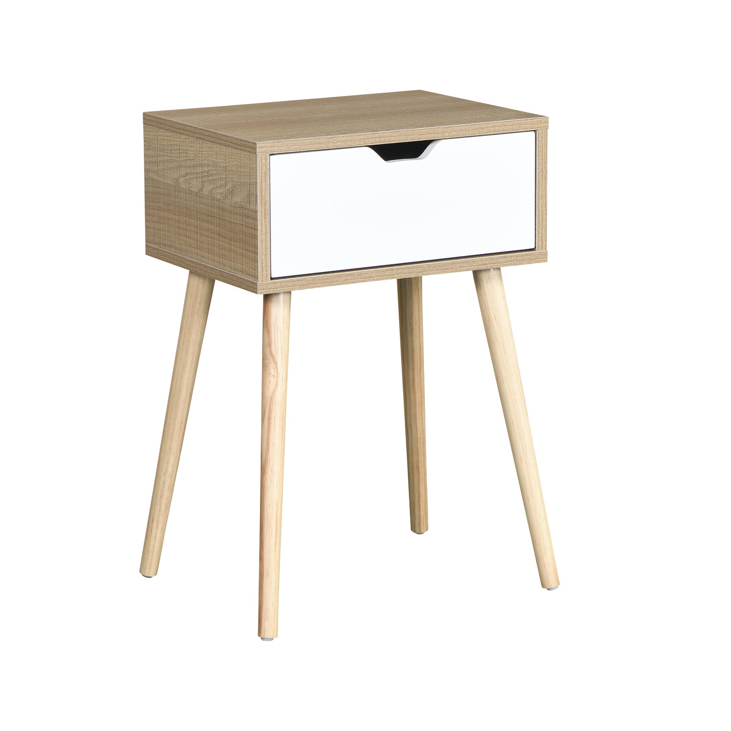 Natural wood effect nightstand with white drawer