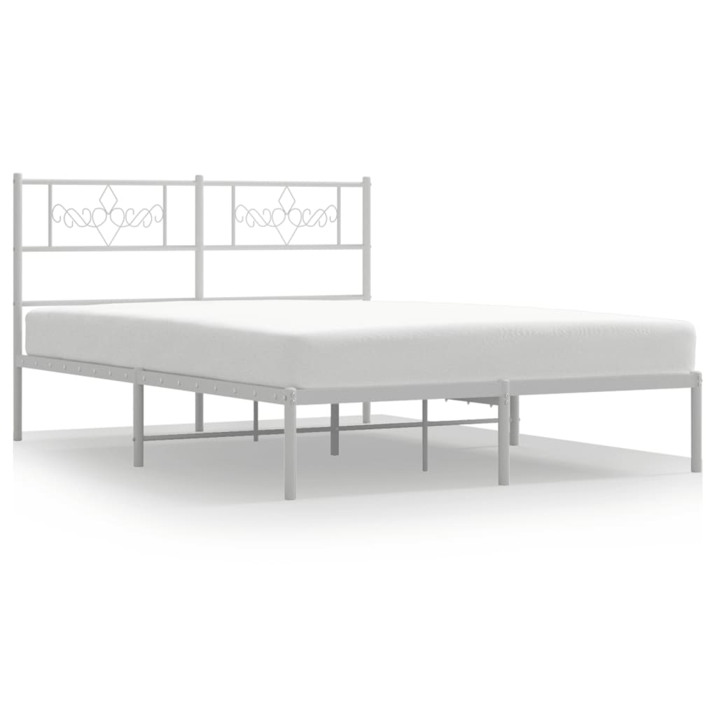 Silver metal bed frame with ornate headboard and dimensions labeled