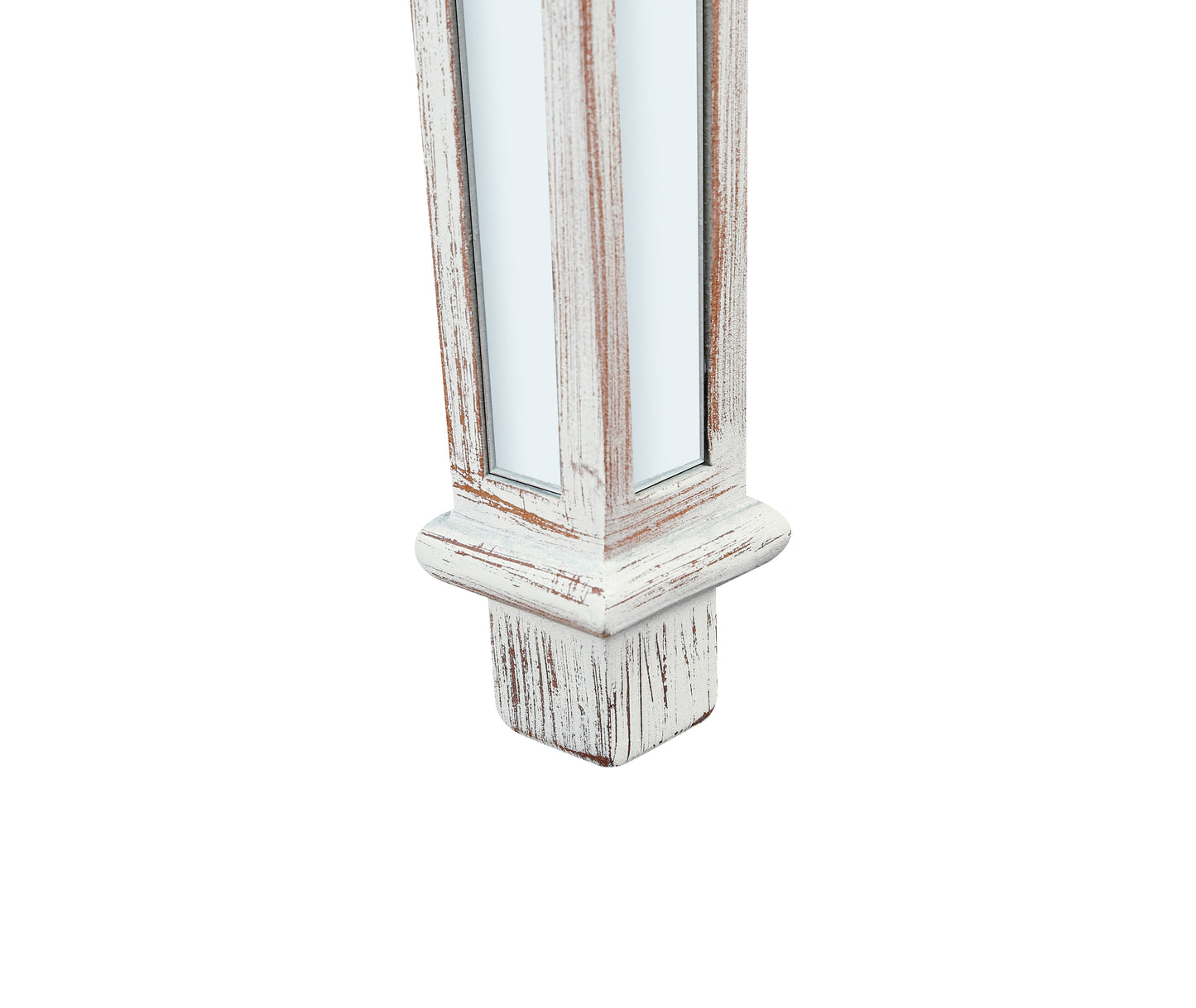 Distressed white wood table leg with mirrored panel insert