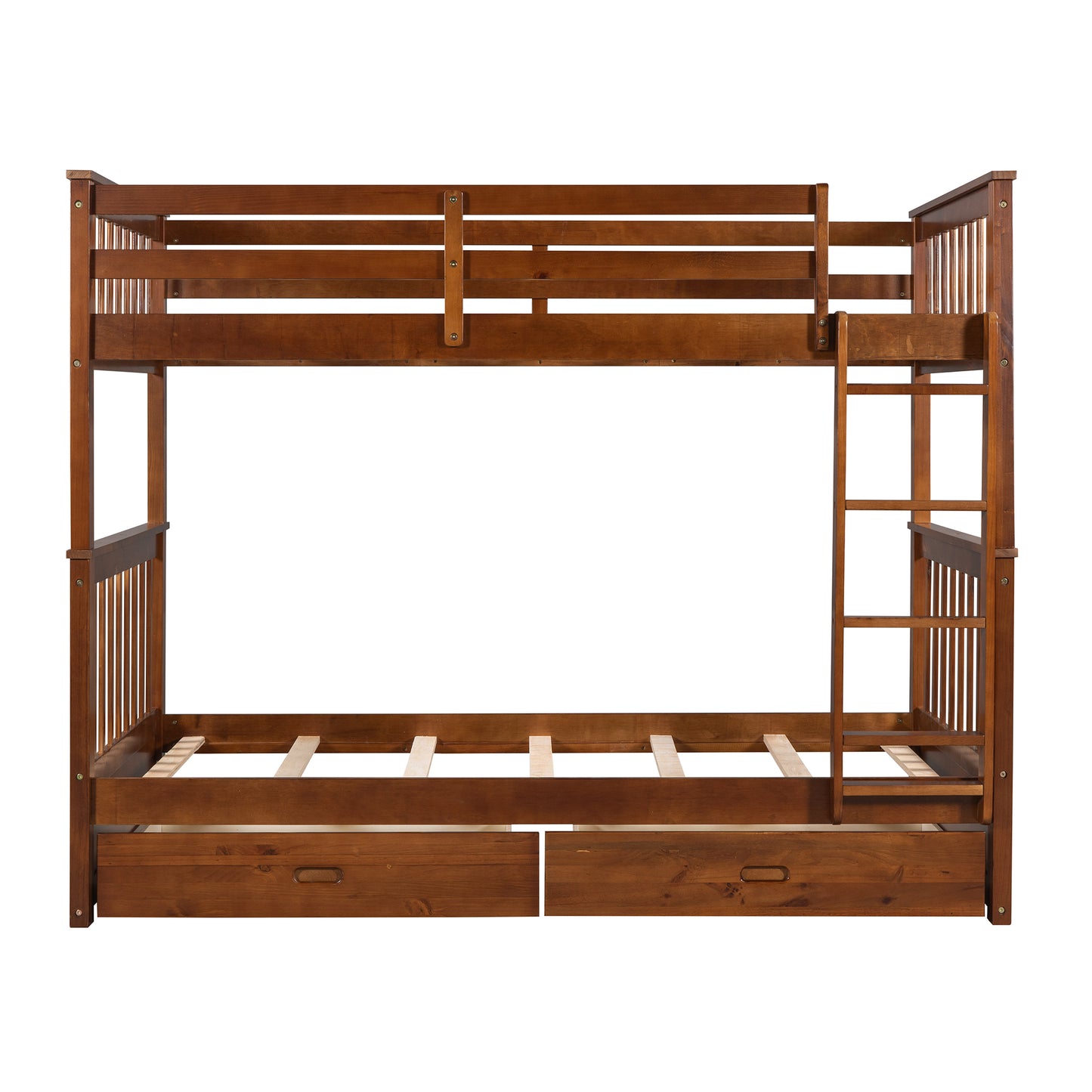 Wooden bunk bed with ladder and storage drawers
