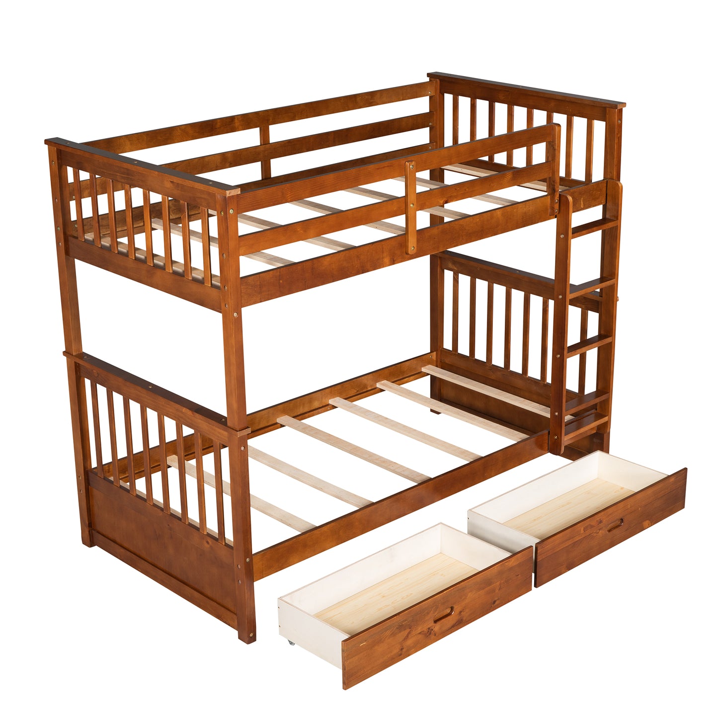 Wooden twin over twin bunk bed with drawers