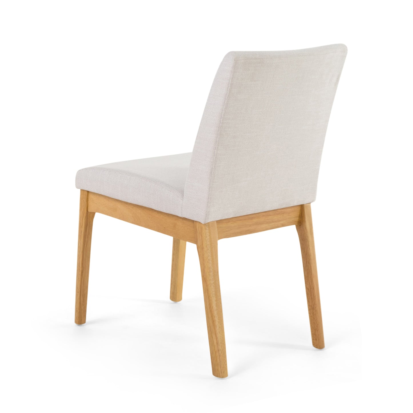 Light beige upholstered dining chair with natural wood legs modern design