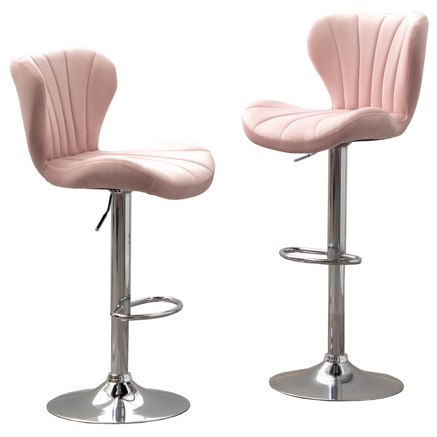 Pink velvet bar stool with chrome base