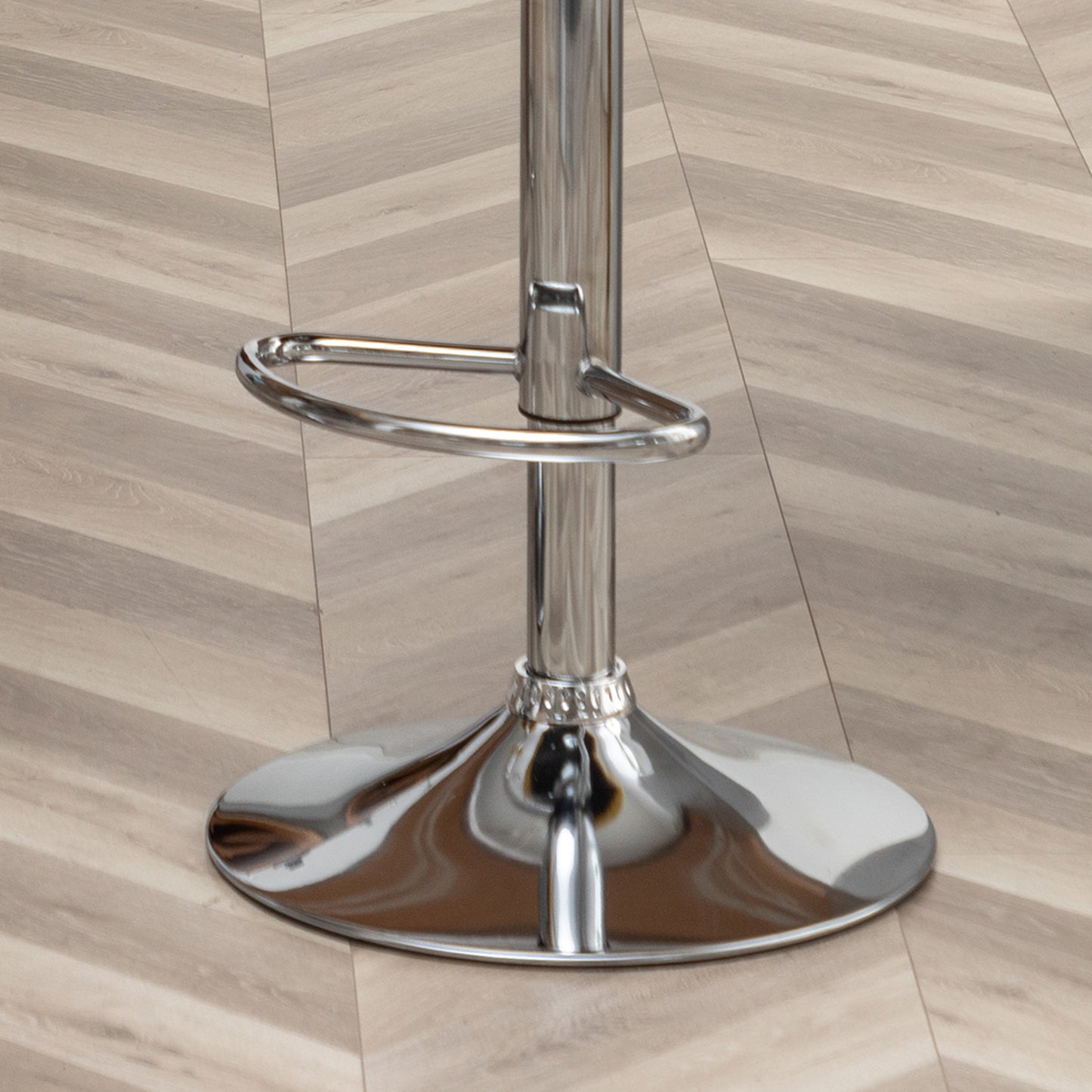 Chrome adjustable bar stool base with footrest ring