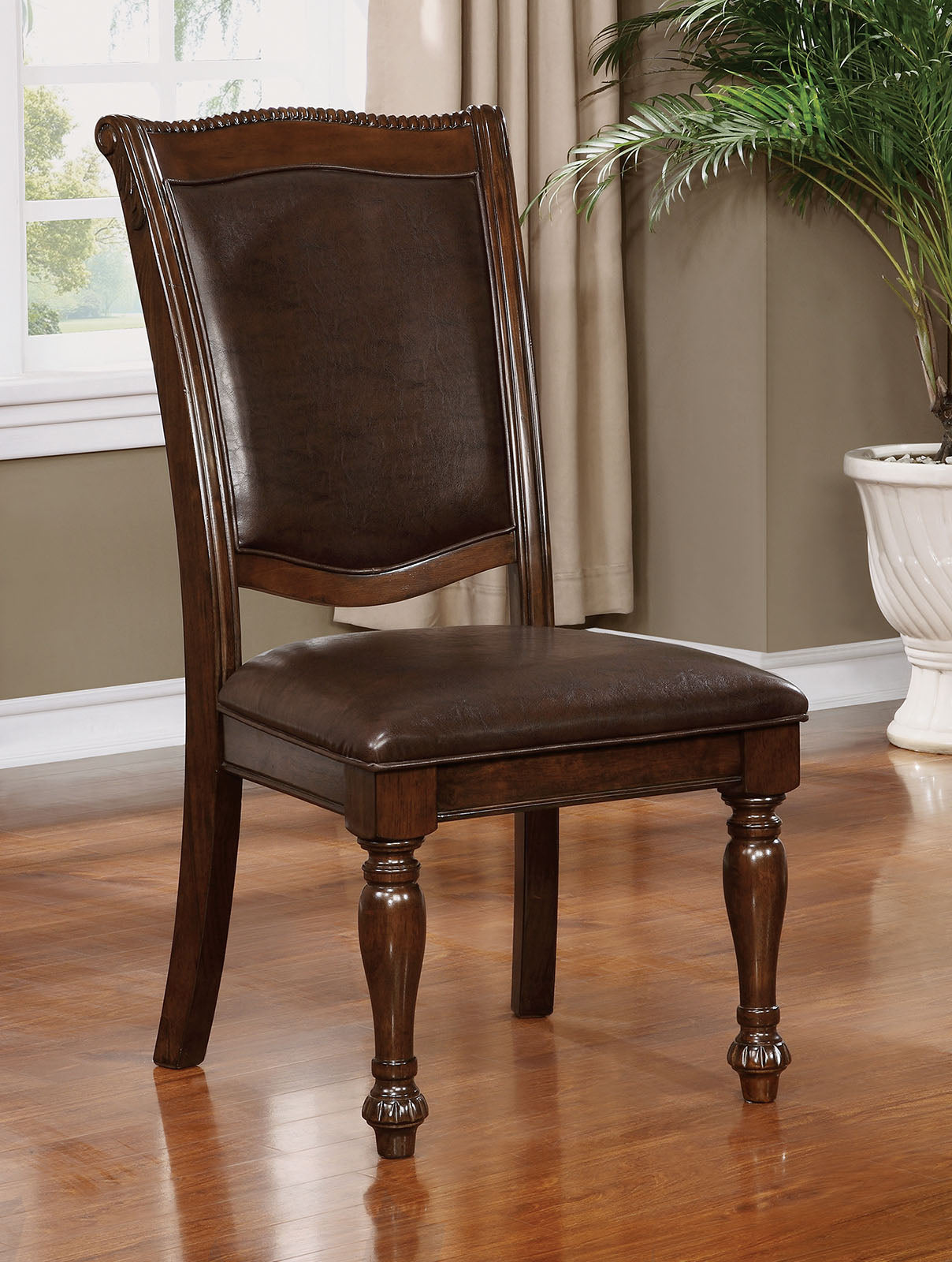 TREATLIFE HOME Traditional Dining Chairs Set of 2, Cherry Solid Wood with Leatherette Seat, Elegant Carved Design