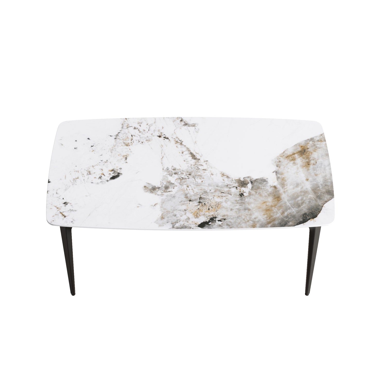 Rectangular marble coffee table with black tapered legs