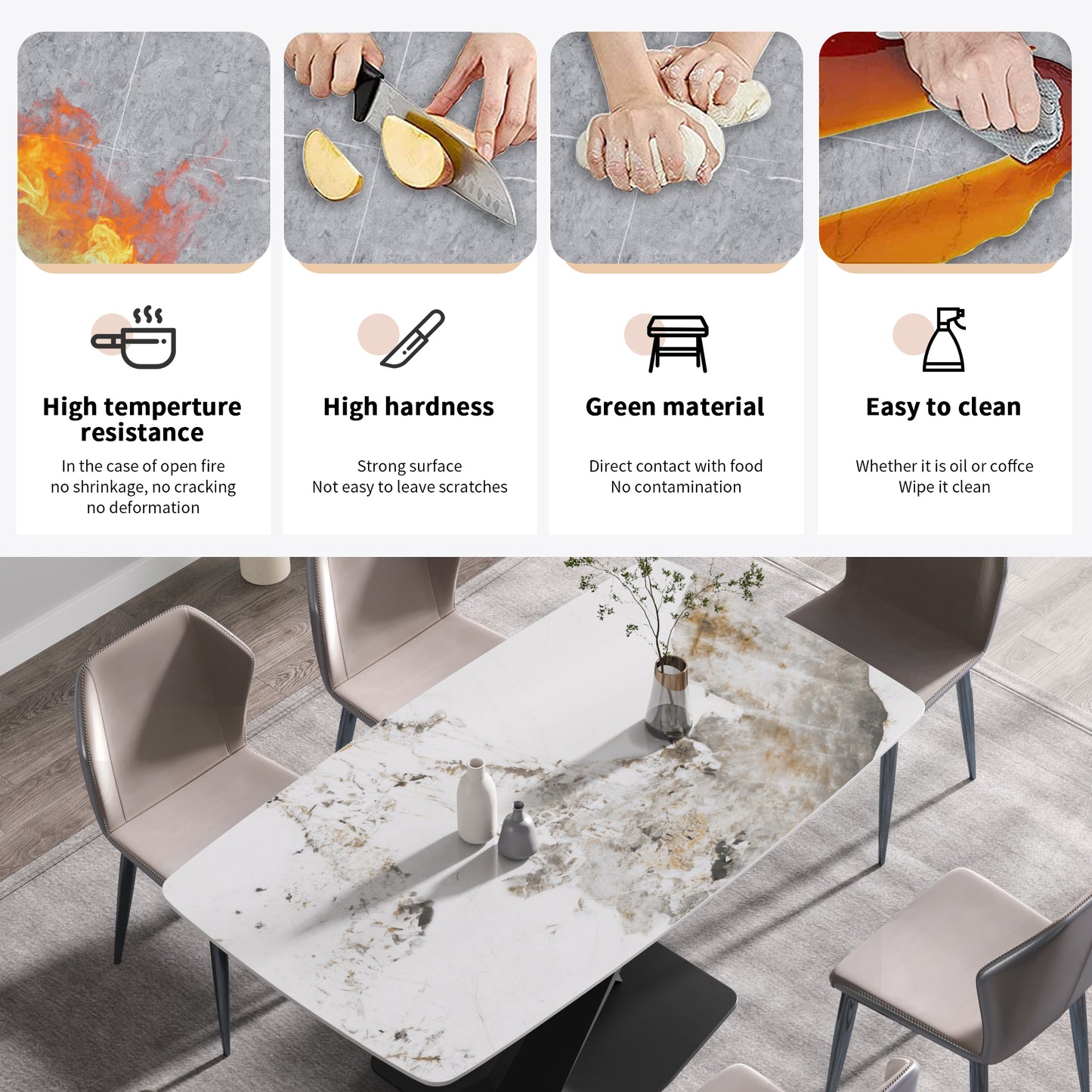 Modern marble top dining table with stoneeffect finish