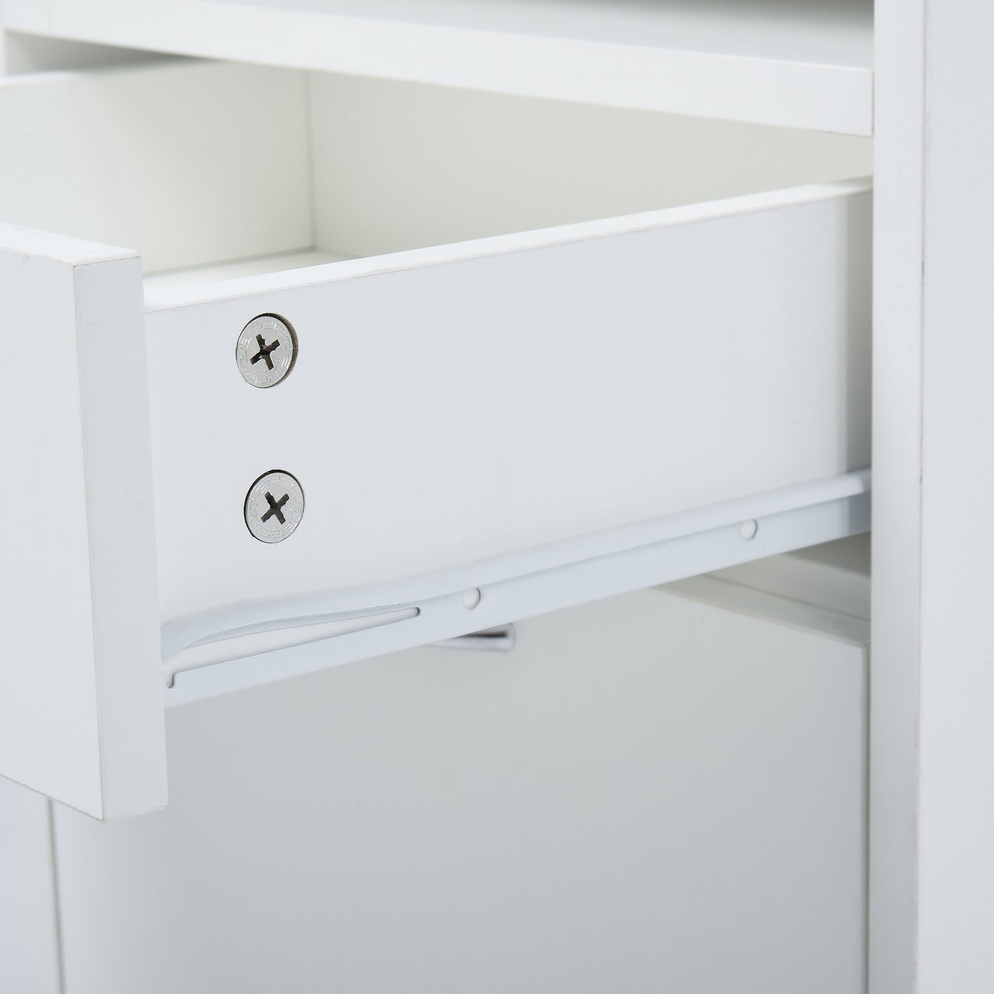 Closeup of white drawer slides