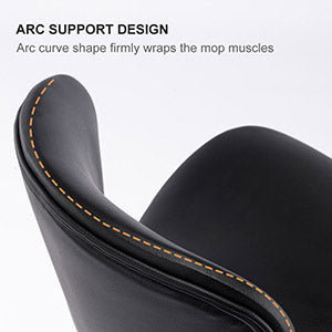 Black faux leather bar stool seat with orange stitching detail