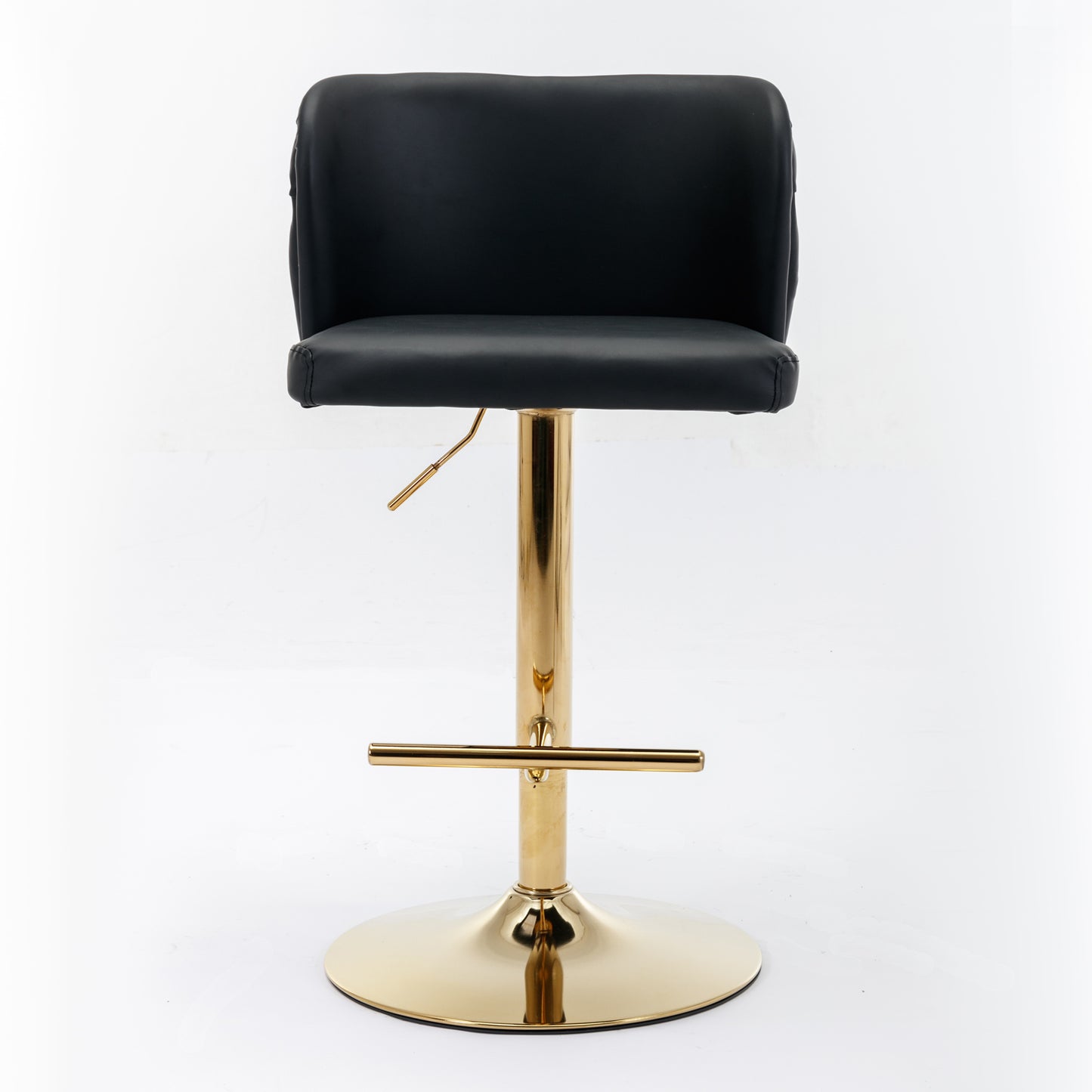 Black faux leather bar stool with gold adjustable base
