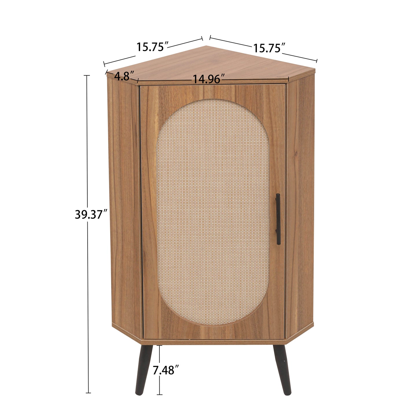 Corner cabinet with woven door panel